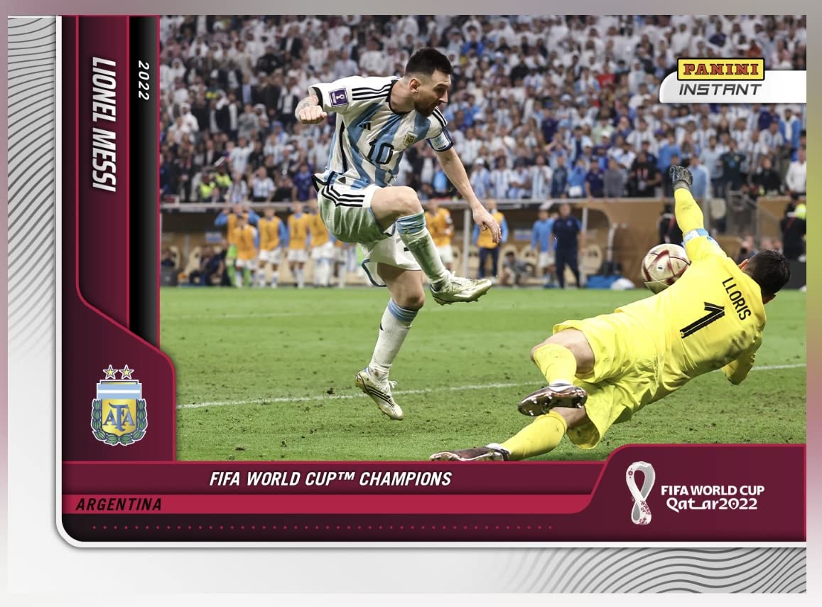 2022 Panini Instant World Cup Champions Argentina Team Set -12 Total Cards including Lionel Messi, Julian Alvarez RC, Angel Di Maria, Alexis Mac Allister, Rodrigo De Paul, Enzo Fernandez RC, Nahuel Molina, Nicolas Otamendi, Cristian Romero, Nicolas Taglia