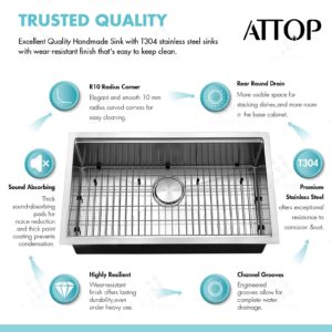 ATTOP 32 Inch Undermount Workstation Kitchen Sink,Stainless Steel Undermount Kitchen Sink Single Bowl workstation Ledge Sink