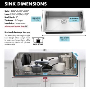 ATTOP 32 Inch Undermount Workstation Kitchen Sink,Stainless Steel Undermount Kitchen Sink Single Bowl workstation Ledge Sink