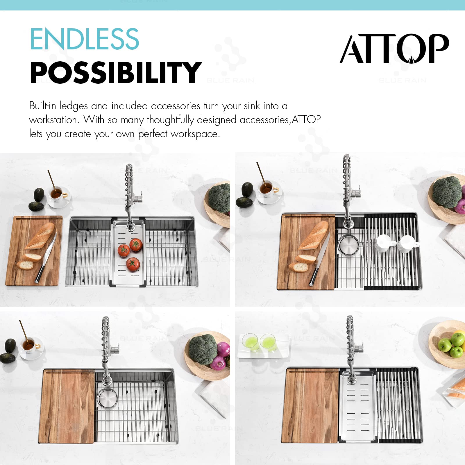 ATTOP 30 Inch Workstation Undermount Kitchen Sink,Stainless Steel Kitchen Sink Single Bowl workstation Ledge Undermount Sink