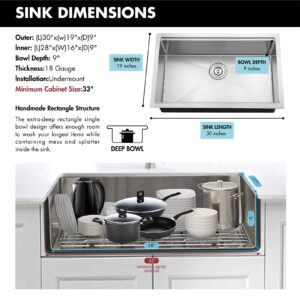 ATTOP 30 Inch Workstation Undermount Kitchen Sink,Stainless Steel Kitchen Sink Single Bowl workstation Ledge Undermount Sink