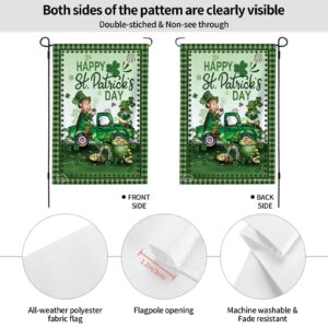 Happy St. Patrick's Day Buffalo Plaid Lucky Gnomes In Truck Green Garden Flag 28"x40" Double Sided Vertical Shamrock Clover Garden Flags For Outdoor Home Patio St Patricks Yard Flag Leprechaun Decor