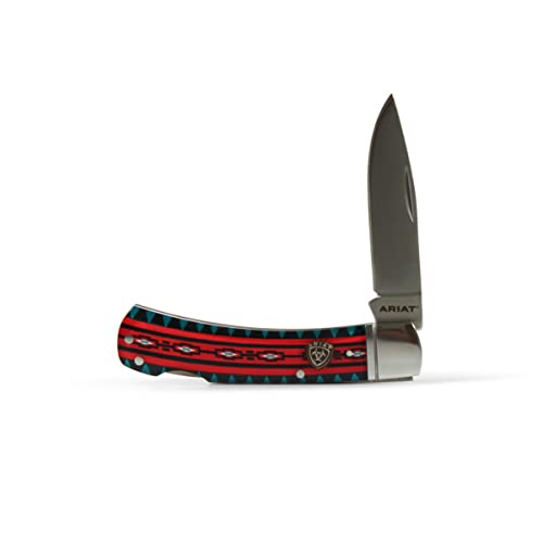 ARIAT Large 3" Smooth Blade on Colorful Aztec Acrylic Folding Knife