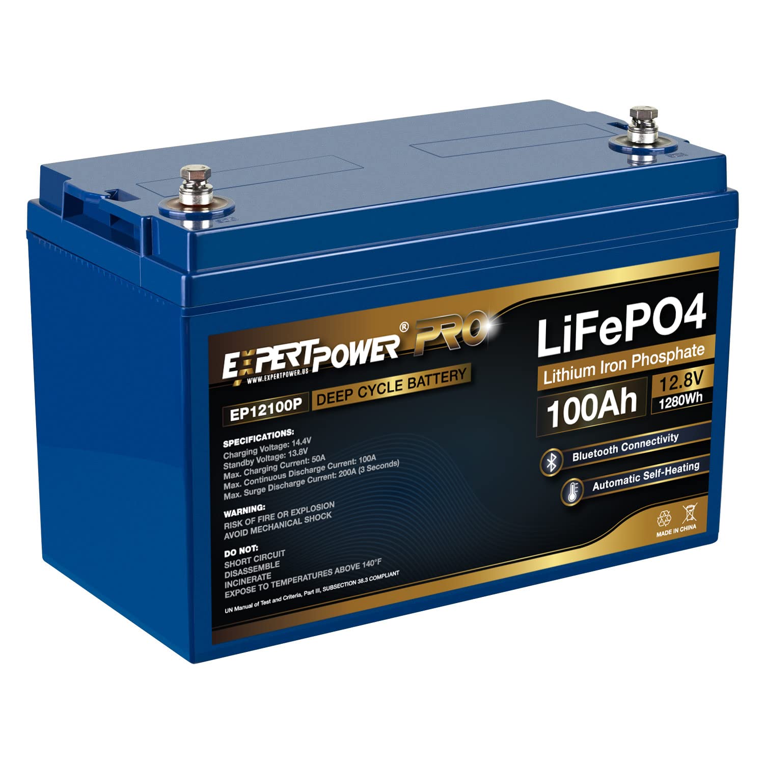 ExpertPower 12V 100Ah PRO Lithium LiFePO4 Deep Cycle Rechargeable Battery | Bluetooth & Self Heating | 7000 Life Cycles & 10-Year Lifetime | Perfect for RV, Solar, Marine, Overland, Off-Grid