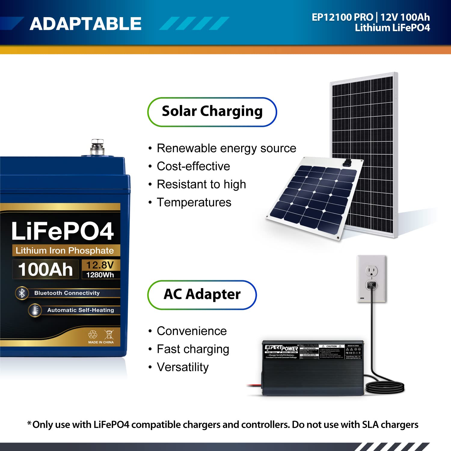 ExpertPower 12V 100Ah PRO Lithium LiFePO4 Deep Cycle Rechargeable Battery | Bluetooth & Self Heating | 7000 Life Cycles & 10-Year Lifetime | Perfect for RV, Solar, Marine, Overland, Off-Grid