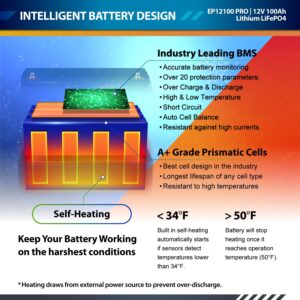 ExpertPower 12V 100Ah PRO Lithium LiFePO4 Deep Cycle Rechargeable Battery | Bluetooth & Self Heating | 7000 Life Cycles & 10-Year Lifetime | Perfect for RV, Solar, Marine, Overland, Off-Grid