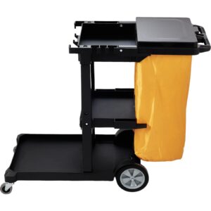 VEVOR Cleaning Cart, 3-Shelf Commercial Janitorial Cart, 200 lbs Capacity Plastic Housekeeping Cart, with 25 Gallon PVC Bag and Cover, 47" x 20" x 38.6", Yellow+Black