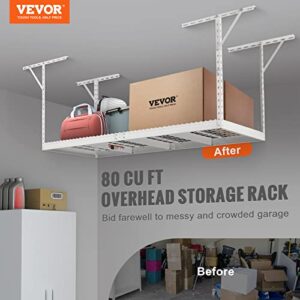 VEVOR Overhead Garage Storage Rack, 3x8 Garage Ceiling Storage Racks, Heavy Duty Adjustable Cold Rolled Steel Racks for Garage Storage, Organization, 600 lbs Load Capacity, 22''-40" (White)