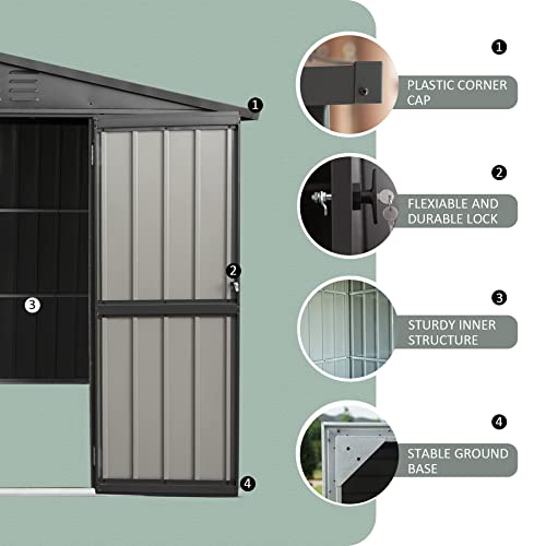 Domi Outdoor Storage Shed 8.2' x 6.2', Metal Steel Utility Tool Shed Storage House with Double Lockable Doors & Air Vent for Backyard Garden Patio Lawn