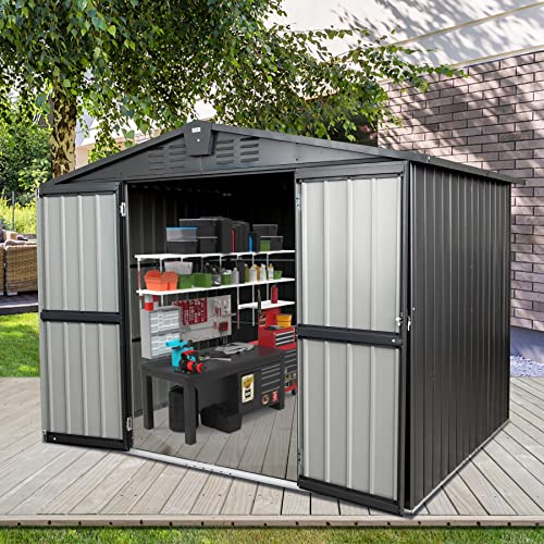 Domi Outdoor Storage Shed 8.2' x 6.2', Metal Steel Utility Tool Shed Storage House with Double Lockable Doors & Air Vent for Backyard Garden Patio Lawn