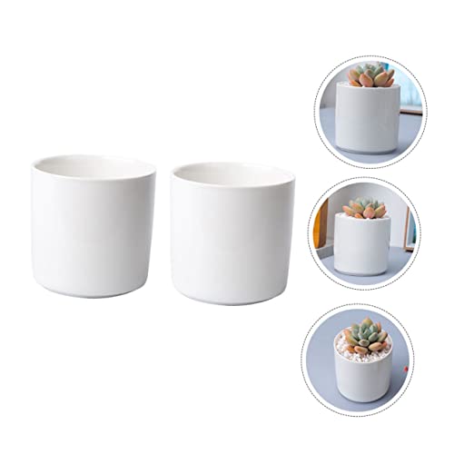 HANABASS 2pcs Bonsai Succulent for Ceramic Mini Outdoor Pottery Cute Pot Ceramics Container Home Plant Center Arrangement Desktop Garden White Round Flowerpots Indoor Cactus Nursery