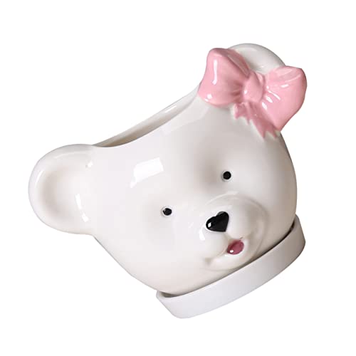 Asakkura 1pc Holder Bear-Shaped Planter Lovely Vase Mini Small Pot Creative Decorative Center Pottery Animals for Outdoor Bonsai Gardening Funny Cartoon Home Poholder Farmhouse Cute