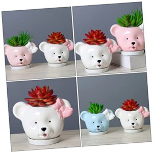 Asakkura 1pc Holder Bear-Shaped Planter Lovely Vase Mini Small Pot Creative Decorative Center Pottery Animals for Outdoor Bonsai Gardening Funny Cartoon Home Poholder Farmhouse Cute