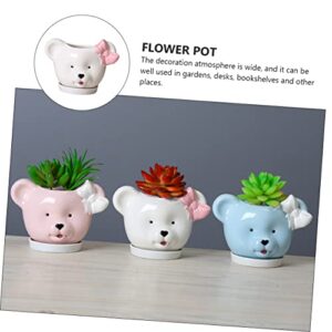 Asakkura 1pc Holder Bear-Shaped Planter Lovely Vase Mini Small Pot Creative Decorative Center Pottery Animals for Outdoor Bonsai Gardening Funny Cartoon Home Poholder Farmhouse Cute