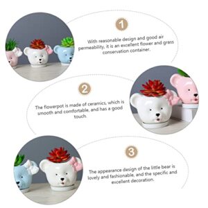 Asakkura 1pc Holder Bear-Shaped Planter Lovely Vase Mini Small Pot Creative Decorative Center Pottery Animals for Outdoor Bonsai Gardening Funny Cartoon Home Poholder Farmhouse Cute