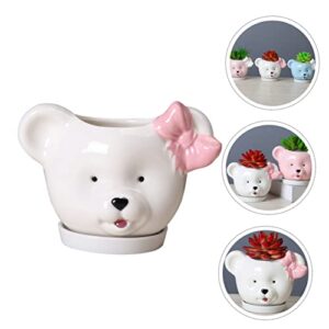 Asakkura 1pc Holder Bear-Shaped Planter Lovely Vase Mini Small Pot Creative Decorative Center Pottery Animals for Outdoor Bonsai Gardening Funny Cartoon Home Poholder Farmhouse Cute