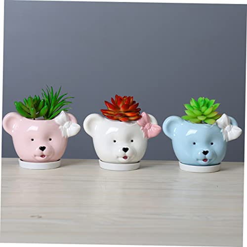 Asakkura 1pc Holder Bear-Shaped Planter Lovely Vase Mini Small Pot Creative Decorative Center Pottery Animals for Outdoor Bonsai Gardening Funny Cartoon Home Poholder Farmhouse Cute