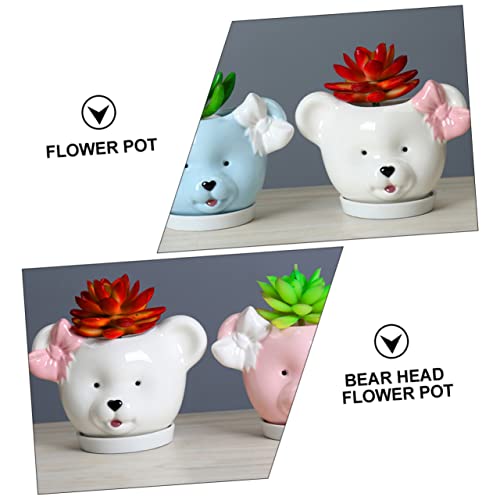 Asakkura 1pc Holder Bear-Shaped Planter Lovely Vase Mini Small Pot Creative Decorative Center Pottery Animals for Outdoor Bonsai Gardening Funny Cartoon Home Poholder Farmhouse Cute