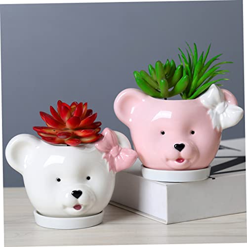 Asakkura 1pc Holder Bear-Shaped Planter Lovely Vase Mini Small Pot Creative Decorative Center Pottery Animals for Outdoor Bonsai Gardening Funny Cartoon Home Poholder Farmhouse Cute