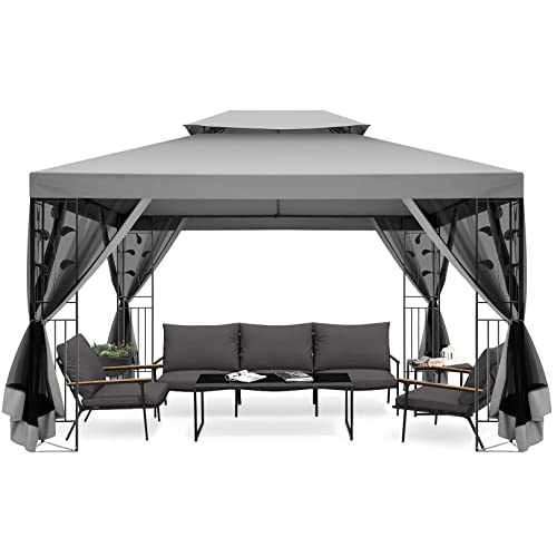 COBIZI Gazebo Canopy Tent, Outdoor Canopy 10x13 Tents for Parties, Patio Gazebo with Mosquito Netting, Patio Covers for Shade and Rain, Screen House for Backyard, Lawn and Garden, Steel Frame, Gray