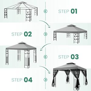 COBIZI Gazebo Canopy Tent, Outdoor Canopy 10x13 Tents for Parties, Patio Gazebo with Mosquito Netting, Patio Covers for Shade and Rain, Screen House for Backyard, Lawn and Garden, Steel Frame, Gray