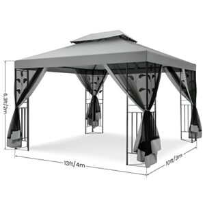 COBIZI Gazebo Canopy Tent, Outdoor Canopy 10x13 Tents for Parties, Patio Gazebo with Mosquito Netting, Patio Covers for Shade and Rain, Screen House for Backyard, Lawn and Garden, Steel Frame, Gray