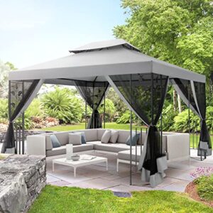 COBIZI Gazebo Canopy Tent, Outdoor Canopy 10x13 Tents for Parties, Patio Gazebo with Mosquito Netting, Patio Covers for Shade and Rain, Screen House for Backyard, Lawn and Garden, Steel Frame, Gray