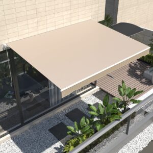 AECOJOY 10'×8' Manual Retractable Awning Sun Shade Patio Awning Cover Outdoor Patio Canopy Sunsetter Deck Awnings with Manual Crank Handle, Beige
