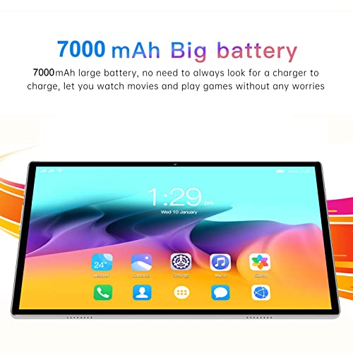 Jectse 10 Inch Tablet, 8G RAM 128G ROM Octa Core Tablet with Dual Camera, WiFi, Bluetooth, HD Touch Screen, 7000mAh Tablet PC for Kids Adults, Silver