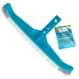 u.s. pool supply professional 16" floor & wall pool brush with nylon bristles, curved ends, ez clip handle - cleaning removing sweeping leaves & debris from walls, floors, steps - pool maintenance