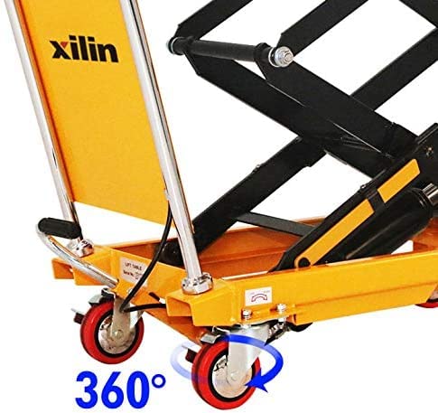 Xilin Electric Pallet Jack Truck Lithium Battery 3300LBS Capacity 48" x 27" Fork Size and Manual Hydraulic Lift Table Cart Double Scissor 330lbs Capacity 43.3" Lifting Height