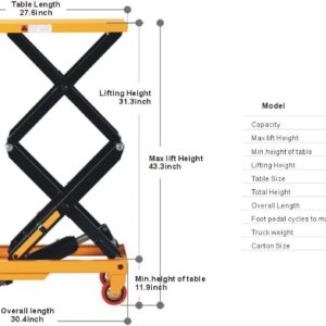 Xilin Electric Pallet Jack Truck Lithium Battery 3300LBS Capacity 48" x 27" Fork Size and Manual Hydraulic Lift Table Cart Double Scissor 330lbs Capacity 43.3" Lifting Height