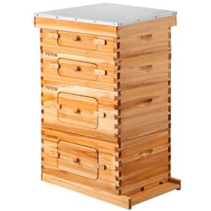 vevor bee hive, 10 frame complete beehive kit, dipped in 100% natural beeswax includes 2 deep brood & 2 medium honey super boxes with waxed foundations, for beginners & pro beekeepers, 4 layer