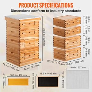 VEVOR Bee Hive, 10 Frame Complete Beehive Kit, Dipped in 100% Natural Beeswax Includes 2 Deep Brood & 2 Medium Honey Super Boxes with Waxed Foundations, for Beginners & Pro Beekeepers, 4 Layer