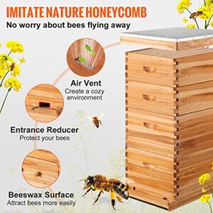 VEVOR Bee Hive, 10 Frame Complete Beehive Kit, Dipped in 100% Natural Beeswax Includes 2 Deep Brood & 2 Medium Honey Super Boxes with Waxed Foundations, for Beginners & Pro Beekeepers, 4 Layer