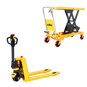 xilin electric powered pallet jack 3300lbs lithium battery walkie truck 48"x27" fork size and platform manual hydraulic lift table cart single scissor 39.4" lifting height 1760lbs