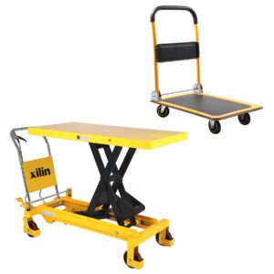 xilin scissor hydraulic lift table cart 3300lbs capacity 39.4''lifting height and 330lb push cart dolly foldable platform truck with mute wheel