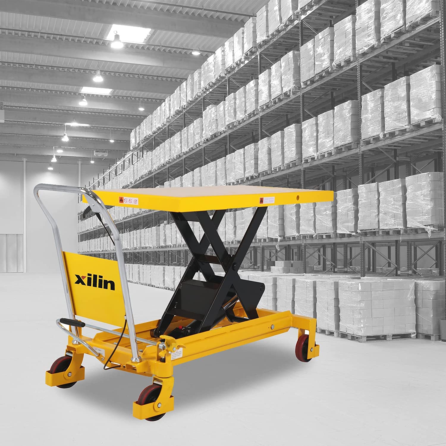 Xilin Scissor Hydraulic Lift Table Cart 3300LBS Capacity 39.4''Lifting Height and 330lb Push Cart Dolly Foldable Platform Truck with Mute Wheel