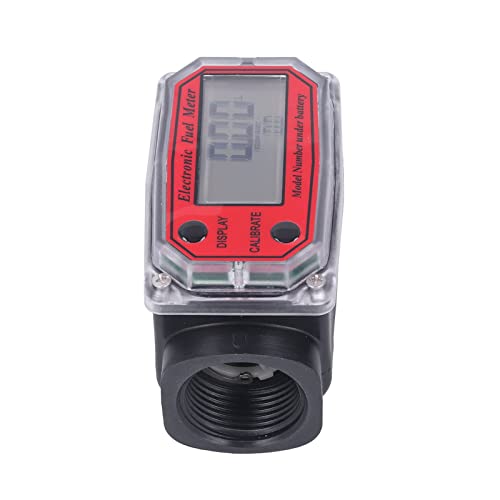 Garosa Electronic Fuel Meter, 1in Electronic Fuel Meter, Digital Display Gear Fuelmeter Liquid Water Meter, Science Lab Flowmeters (Red)
