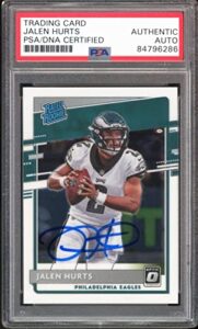 2020 donruss optic rated rookie jalen hurts on card psa/dna auto authentic - football slabbed autographed rookie cards