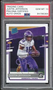 2020 donruss optic rated rookie justin jefferson psa/dna auto gem mint 10 - football slabbed autographed rookie cards