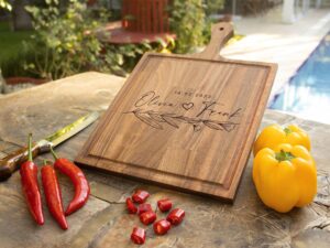 custom cutting board | personalized cutting board | wedding gifts | custom cutting boards wood engraved | engraved cutting board personalized | engagement gift for couple (with handle)