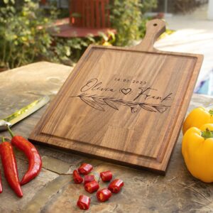 Custom Cutting Board | Personalized Cutting Board | Wedding Gifts | Custom Cutting Boards Wood Engraved | Engraved Cutting Board Personalized | Engagement Gift For Couple (With Handle)