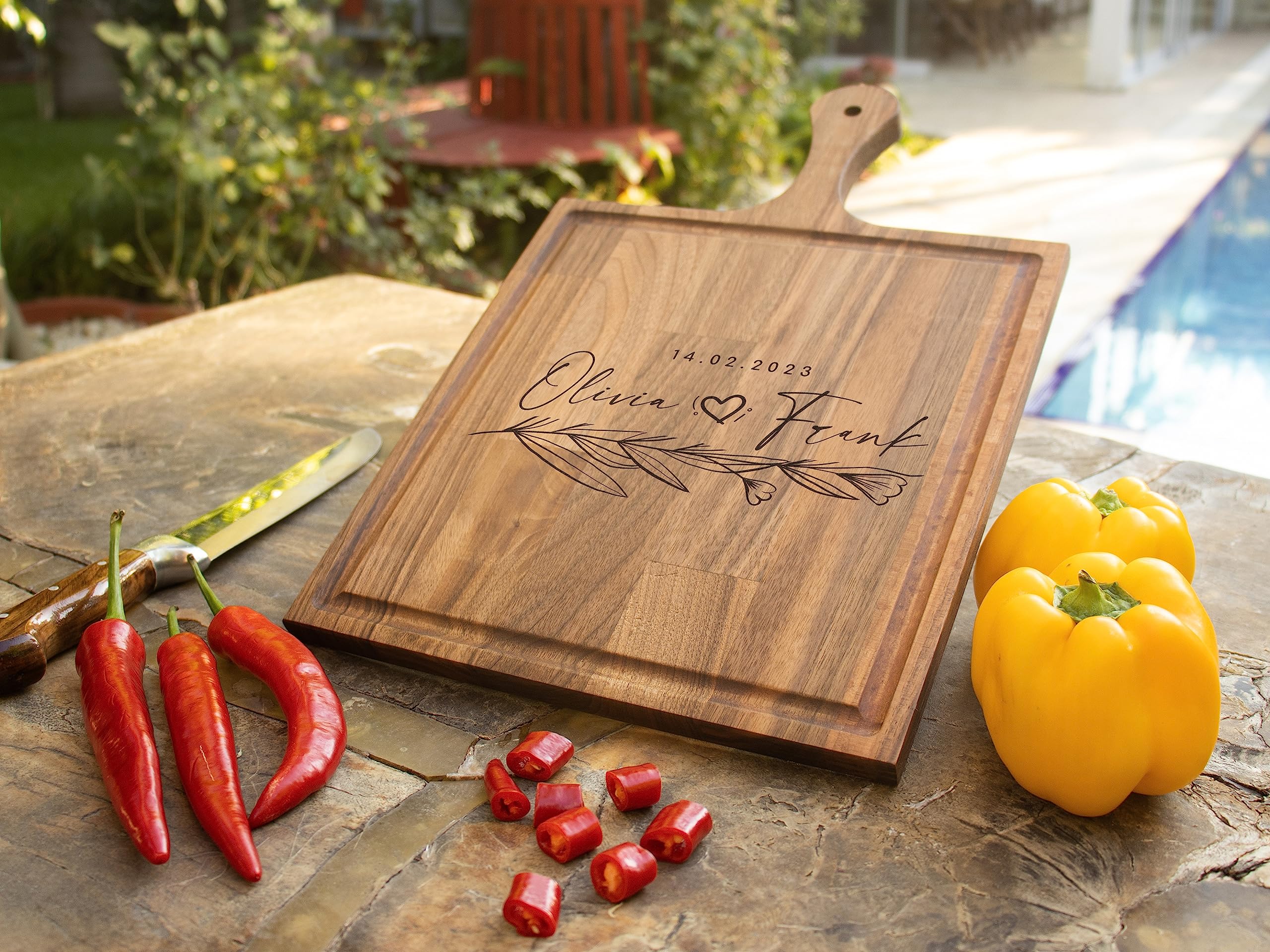 Custom Cutting Board | Personalized Cutting Board | Wedding Gifts | Custom Cutting Boards Wood Engraved | Engraved Cutting Board Personalized | Engagement Gift For Couple (With Handle)