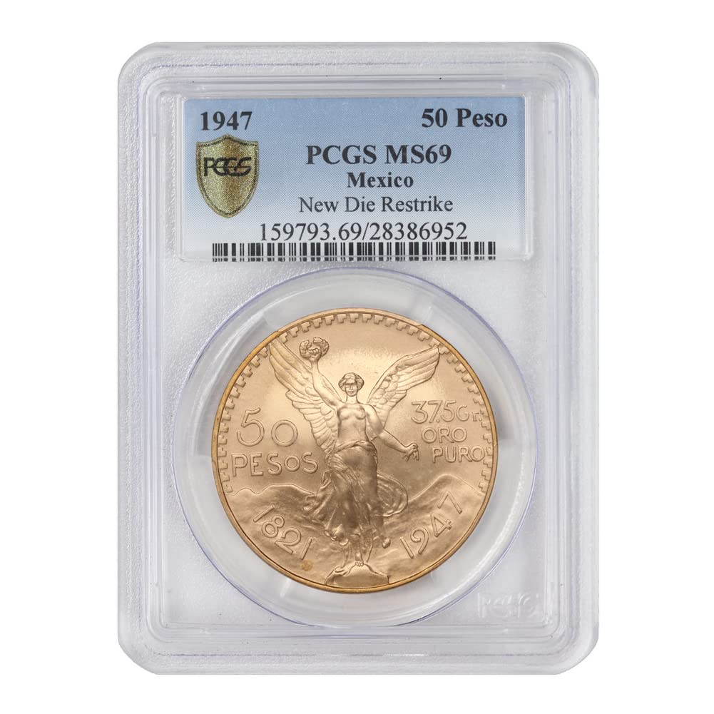 1947 MX 1.2057 Mexican Gold Peso MS-69 New Die Restrike 50 Pesos MS69 PCGS