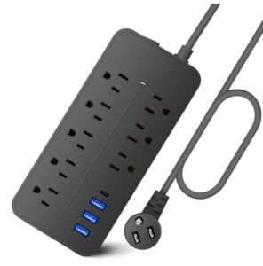 surge protector power strip with extension cord with 8 outlets and 3 usb ports, 2 feet power cord (1625w/13a) , 2700 joules, etl listed, black
