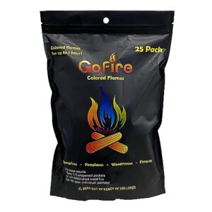 gofire colored flames, magical, vibrant, dancing colors for campfires, firepits, fireplaces or bonfires | 25 pack