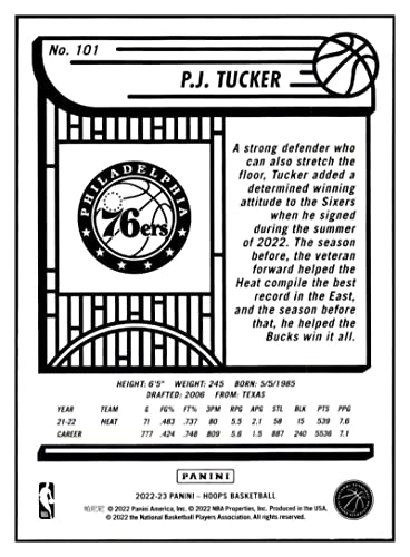 P.J. Tucker 2022-23 Panini NBA Hoops #101 NM+-MT+ NBA Basketball 76ers