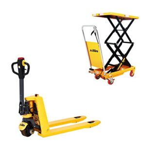 xilin electric powered pallet jack 3300lbs lithium battery walkie truck 48"x27" fork size and platform hand hydraulic lift table cart double scissor 51.2" lifting height 770lbs