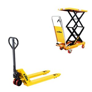xilin manual pallet jack truck,5500-lbs, capacity pallet truck 48" l x21 w forks and manual double scissors trolley 770 lbs capacity